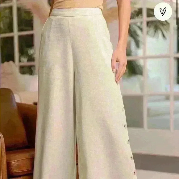 Lulus NWT Tropical Resort Beige Wide-Leg Side Button Pants - Picture 7 of 11